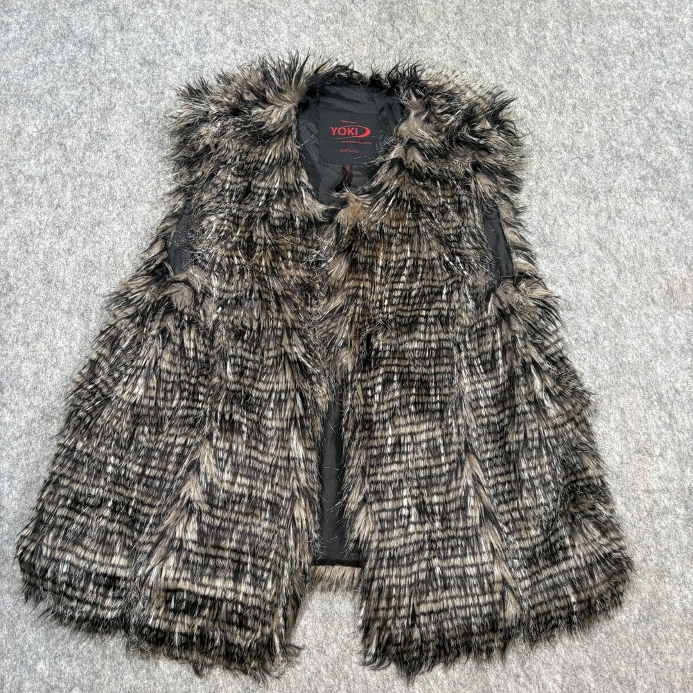 Yoki Faux Fur Vest‎ Women's Size Large Smokey Sleeveless Outerwear Collection